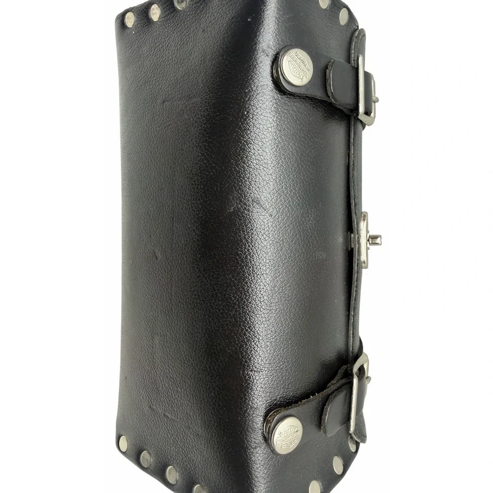 Harley-Davidson Black Leather Barrel Bag Purse Handbag w/ Shoulder Strap